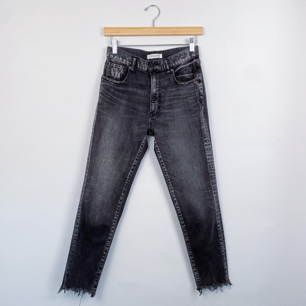 Moussy Vintage High Rise Slim Straight Raw Hem Black Jeans 26